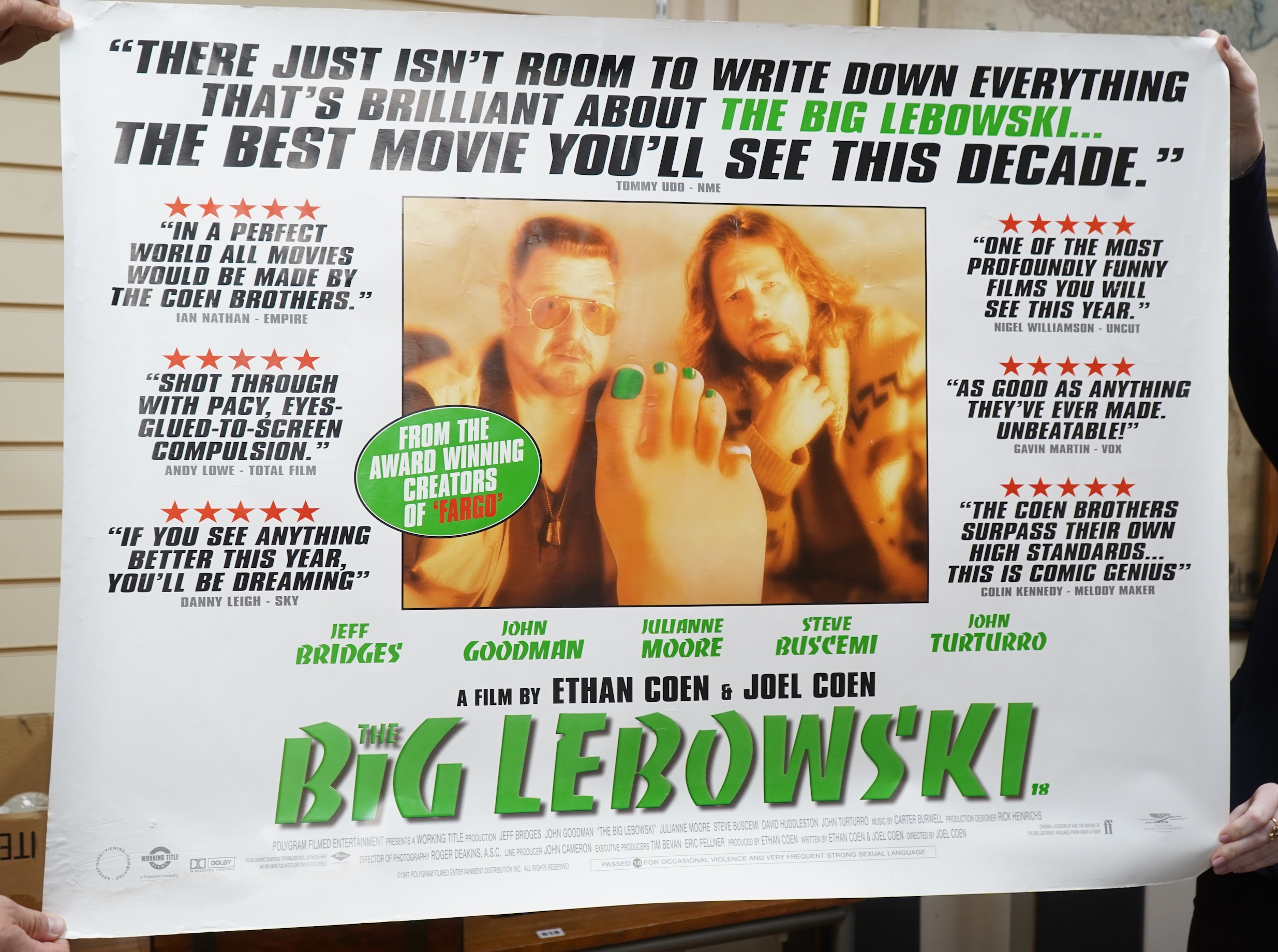 The Big Lebowski quad movie poster 1998, printed for Polygram filmed entertainment 1997